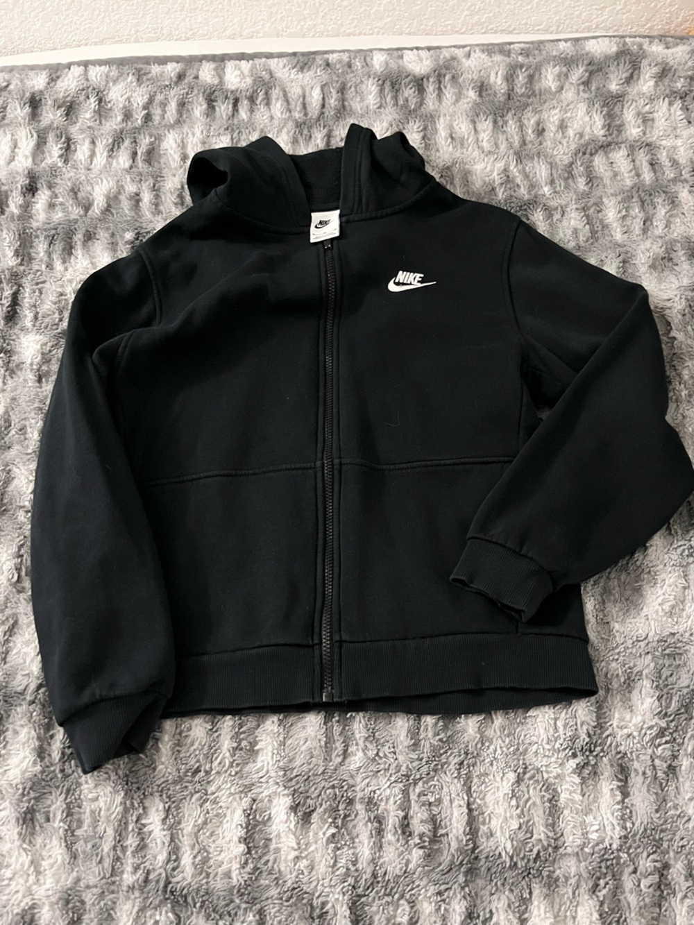 Nike Kids Black Zip Hoodie with White Swoosh